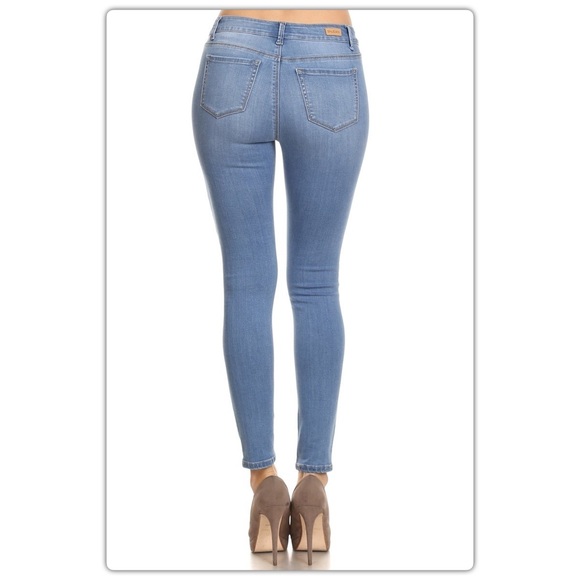 Light Wash Moto Skinny Jeans - Picture 3 of 4